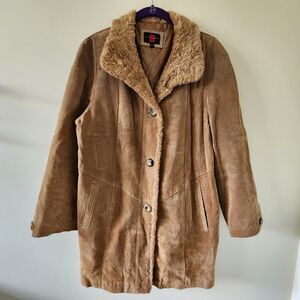 VTG 70s Gallery Patchwork Suede Leather Chestnut brown Faux Fur Jacket Coat S